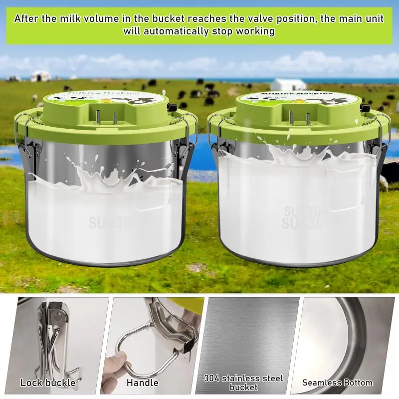 8L Sheep Ewe Milking Machine Cow Electric Integrated Milking Machine Milking Pump Stainless Steel Milk Pail Farm Breeding Tools