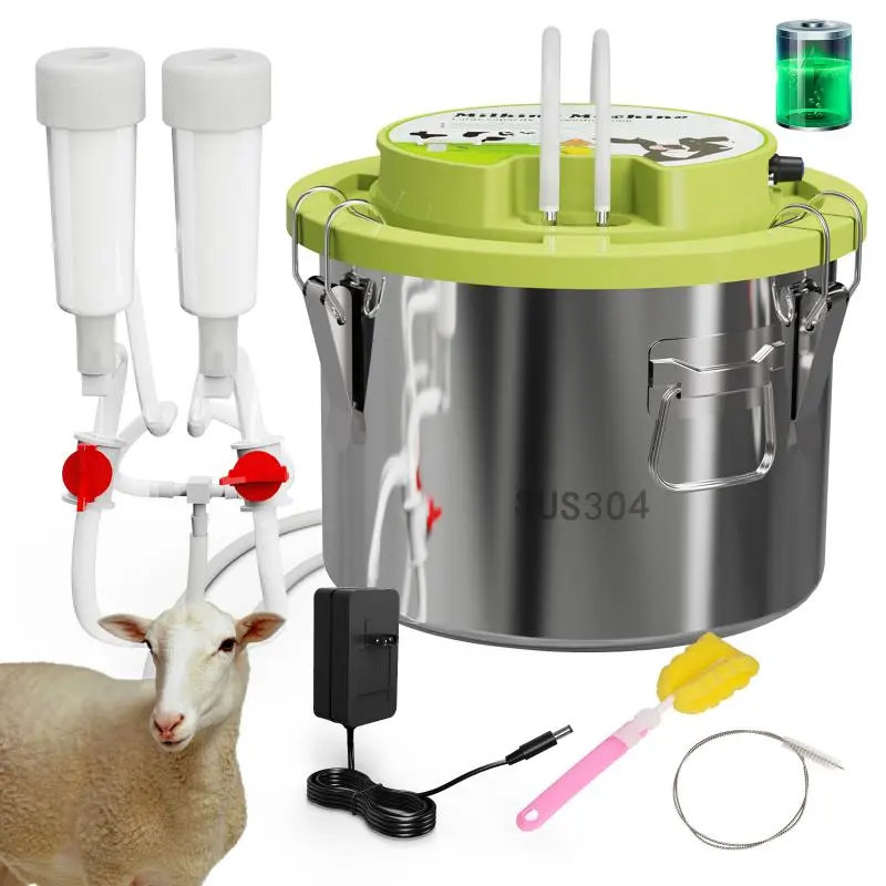 8L Sheep Ewe Milking Machine Cow Electric Integrated Milking Machine Milking Pump Stainless Steel Milk Pail Farm Breeding Tools