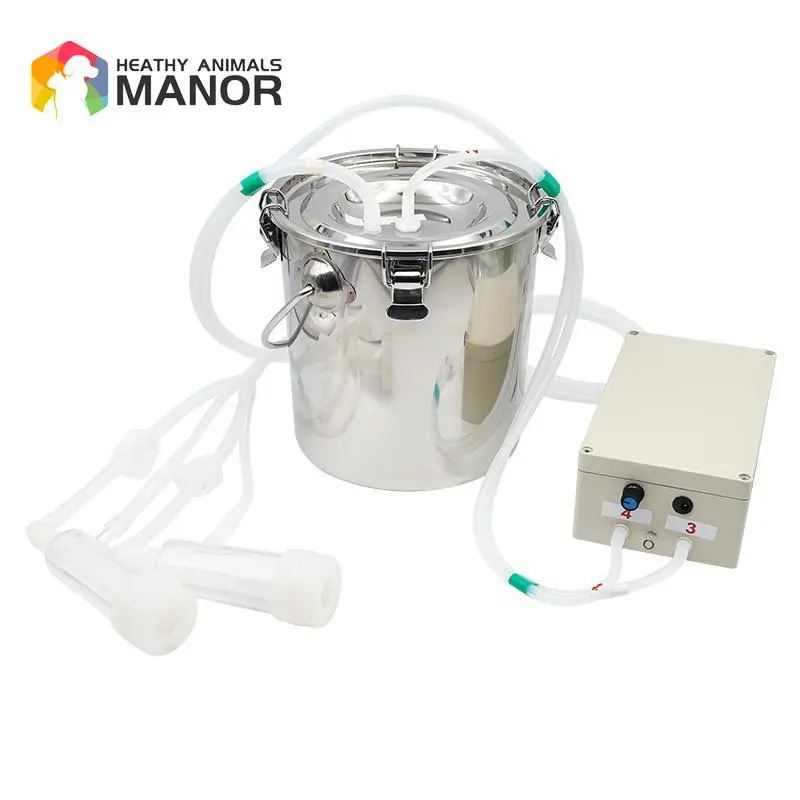 5L Electric Pulsating Milking Machine Stainless Steel Milker Farm Cows Goats Vacuum Pump 220V Pasture Cattle Sheep Milker
