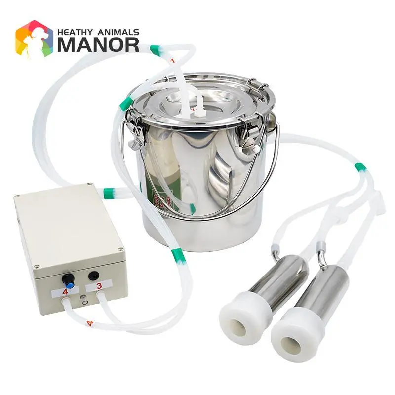 5L Electric Pulsating Milking Machine Stainless Steel Milker Farm Cows Goats Vacuum Pump 220V Pasture Cattle Sheep Milker