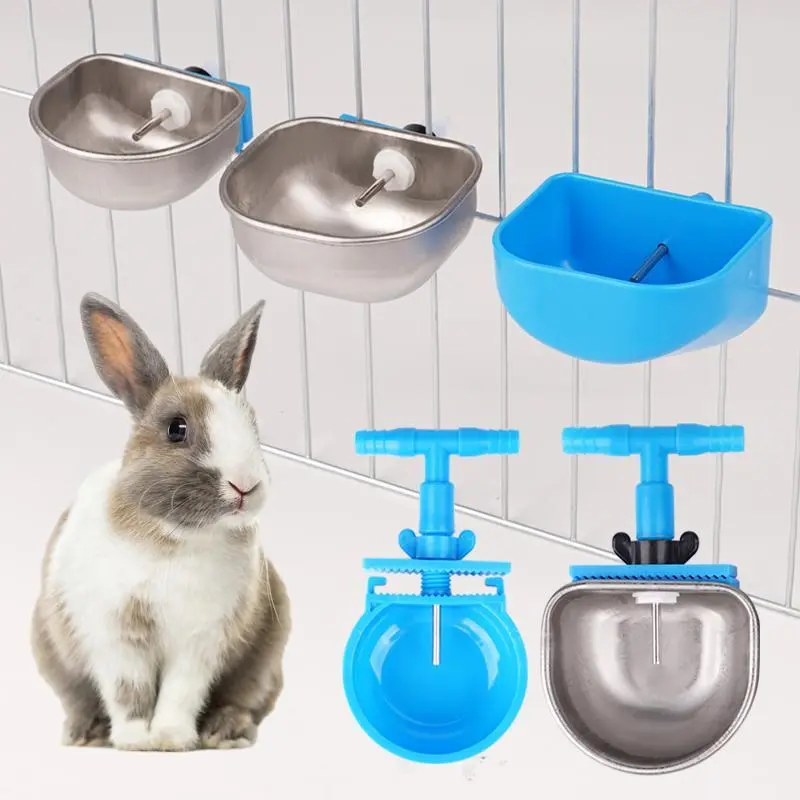 Stainless Steel Plastic Rabbit Water Bowl Farm Rabbit Automatic Water Drinker Rabbit Cage Fix Cup Mink Small Pets Drinking Bowls