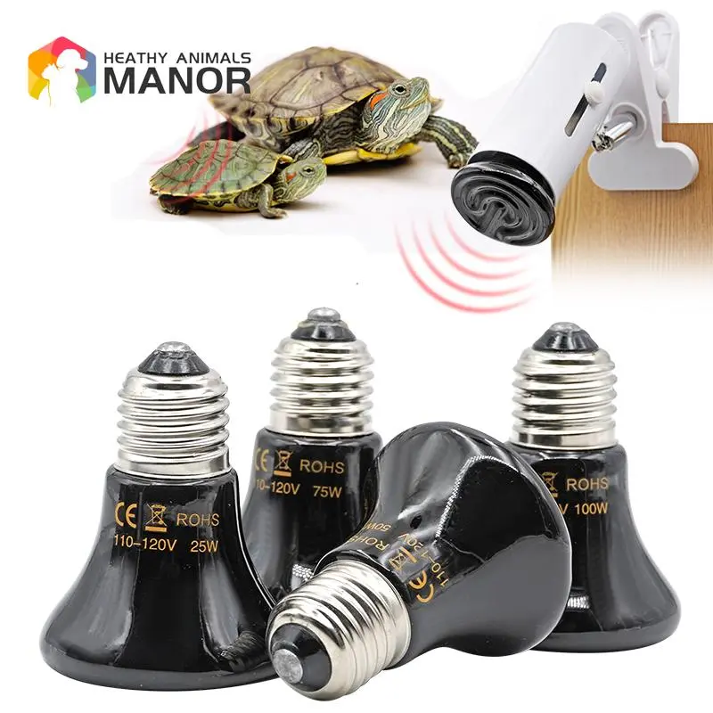 Pet Heating Lamp Lizard Tortoise Spider E27 Far Infrared Ceramic Reptiles Heater Warmer Light Bulb Brooder 25W50W75W100W 60Mm