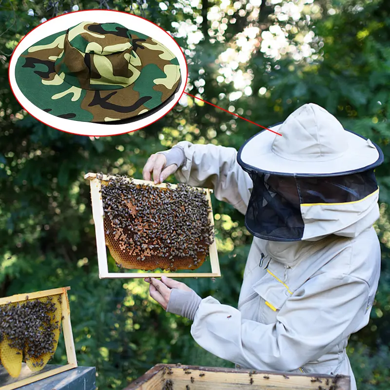 BeeKeeping Protective Bee Hat Anti Bee Two-Layer Head Top Camouflage Hat-Veil Combo Bee Hat Bug Mesh Mask Beekeeping