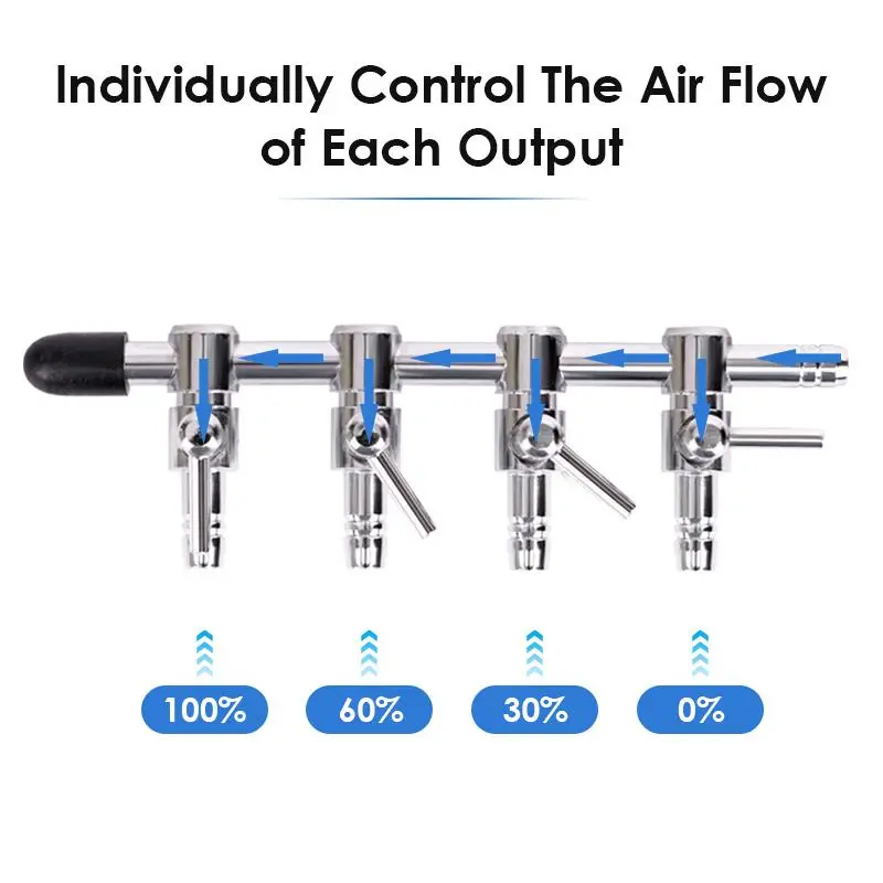 Stainless Steel Aquarium Air Distributor Fish Tank Oxygen Pump Accessories Air Splitter Flow Controller Pump Switch Valve Tap