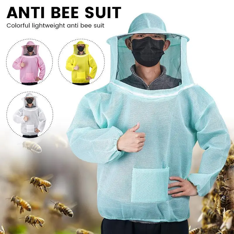 Anti Bee Suit Beekeeping Protective Hooded Jacket Veil Smock Breathable Mesh Protective Clothing Beekeeper Preventing Bee Bites
