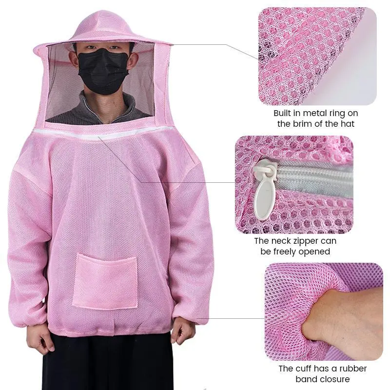 Anti Bee Suit Beekeeping Protective Hooded Jacket Veil Smock Breathable Mesh Protective Clothing Beekeeper Preventing Bee Bites