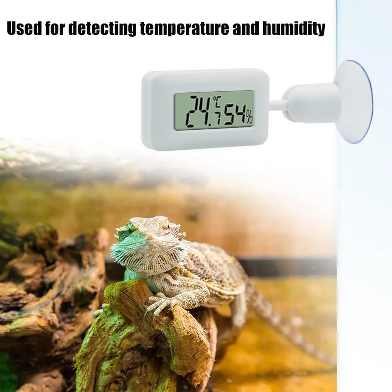 Reptile Thermometer Hygrometer 360° Rotation Suction Luminous Digital Temperature Pet Lizards Feeding Box Aquarium Temperature