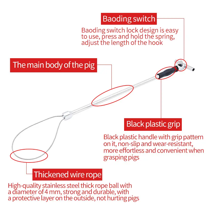 1 Pcs Stainless Steel Wire Catching Pig Lasso Baoding Pig Head Grab Pig Device Pig Equipment Convenient Safety Copper Handle