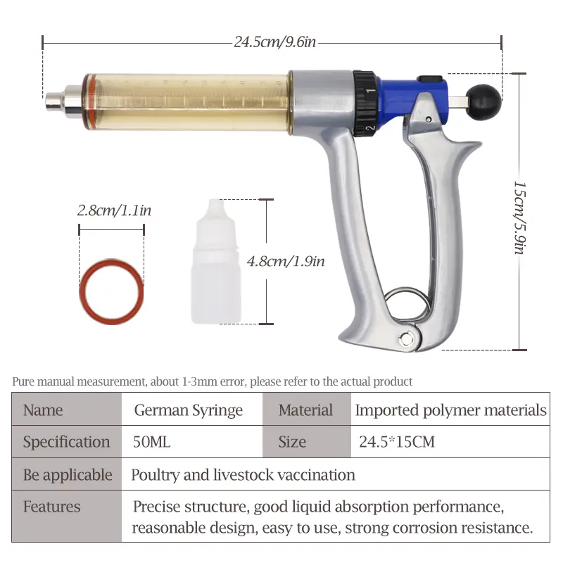 25Ml/50Ml Semi-Automatic Adjustable Continuous Syringe Vaccine Syringe for Pig Cattle Sheep Veterinary Syringe Needle