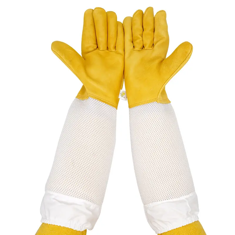 Beekeeping Gloves Protective Sleeves Breathable Yellow Mesh White Sheepskin and Cloth for Apiculture Beekeeping Gloves