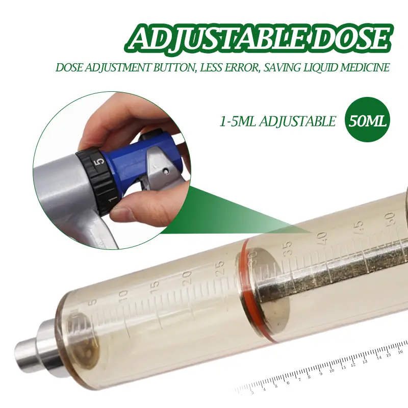25Ml/50Ml Semi-Automatic Adjustable Continuous Syringe Vaccine Syringe for Pig Cattle Sheep Veterinary Syringe Needle