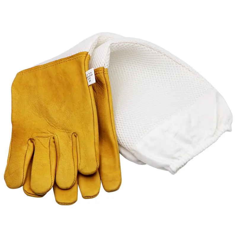 Beekeeping Gloves Protective Sleeves Breathable Yellow Mesh White Sheepskin and Cloth for Apiculture Beekeeping Gloves