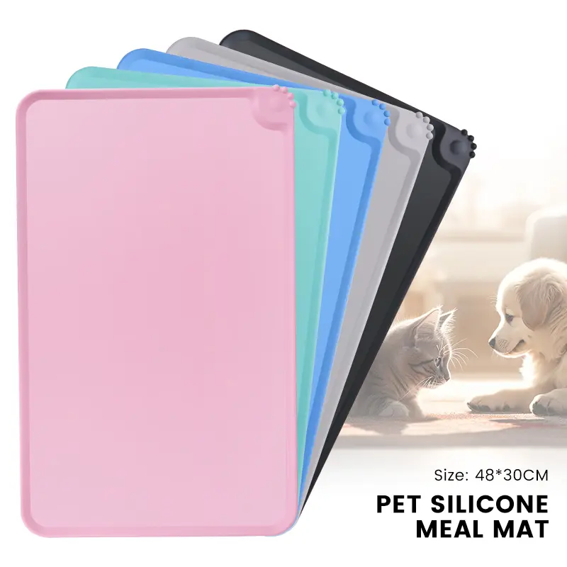 Waterproof Pet Food Pad Pet Mat Dog Cat Solid Color Silicone Non-Stick Pet Bowl Drinking Mat Dog Feeding Placemat Easy Washing
