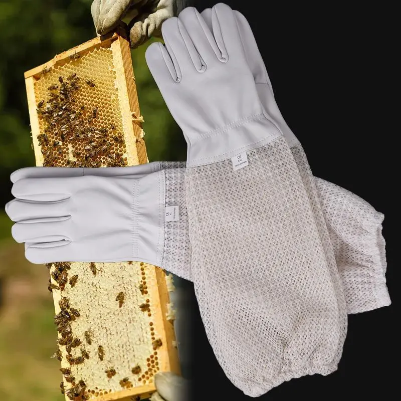 New Mesh Beekeeping Gloves Long Sleeved Gloves Preventing Bee Bites Three-Layer Net Ventilation Lightweight Breathable Gloves