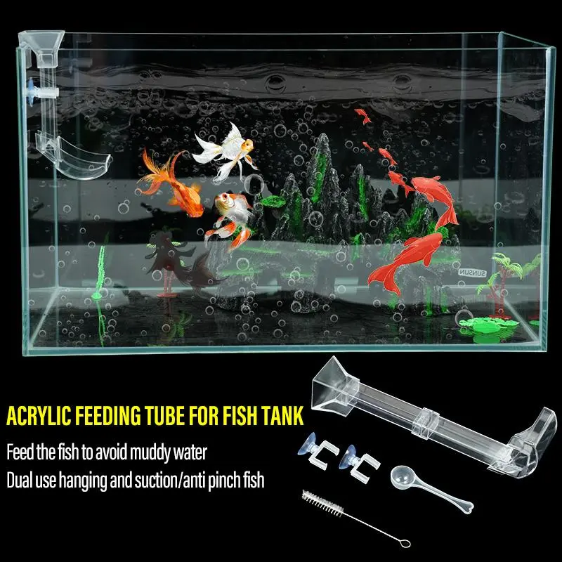 Aquarium Acrylic Feeding Tube Acrylic Transparent Fish Tank Feeding Tube Anti-Stuck Fish Design Feeder Goldfish Feeding Bowls