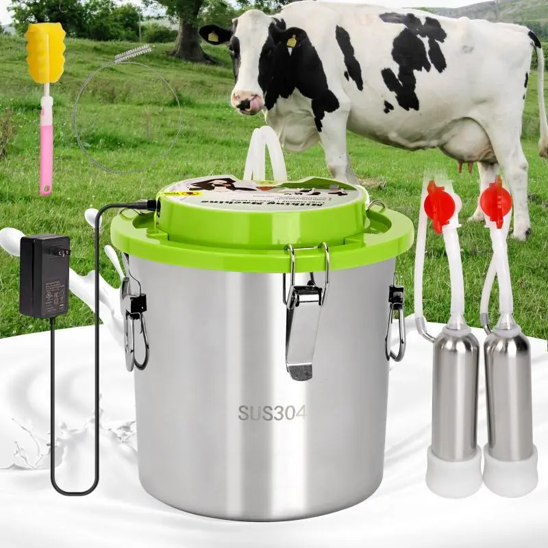 10L/12L Cow Milking Machine Sheep Milking Pump Automatic Milking Farm Vacuum Pump Stainless Steel Milk Pail Breeding Equipment