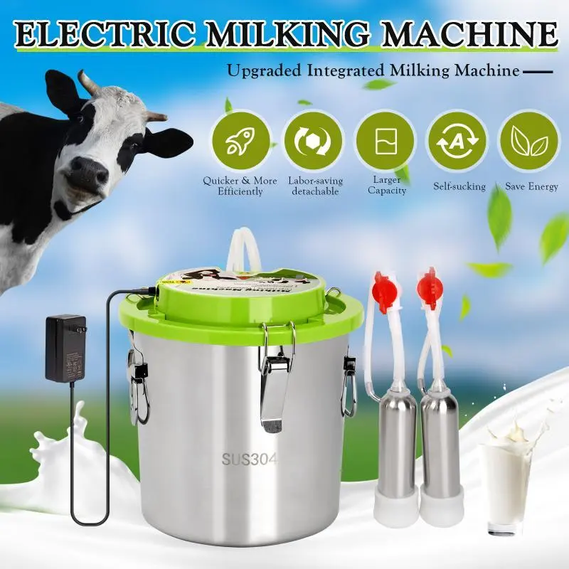 10L/12L Cow Milking Machine Sheep Milking Pump Automatic Milking Farm Vacuum Pump Stainless Steel Milk Pail Breeding Equipment