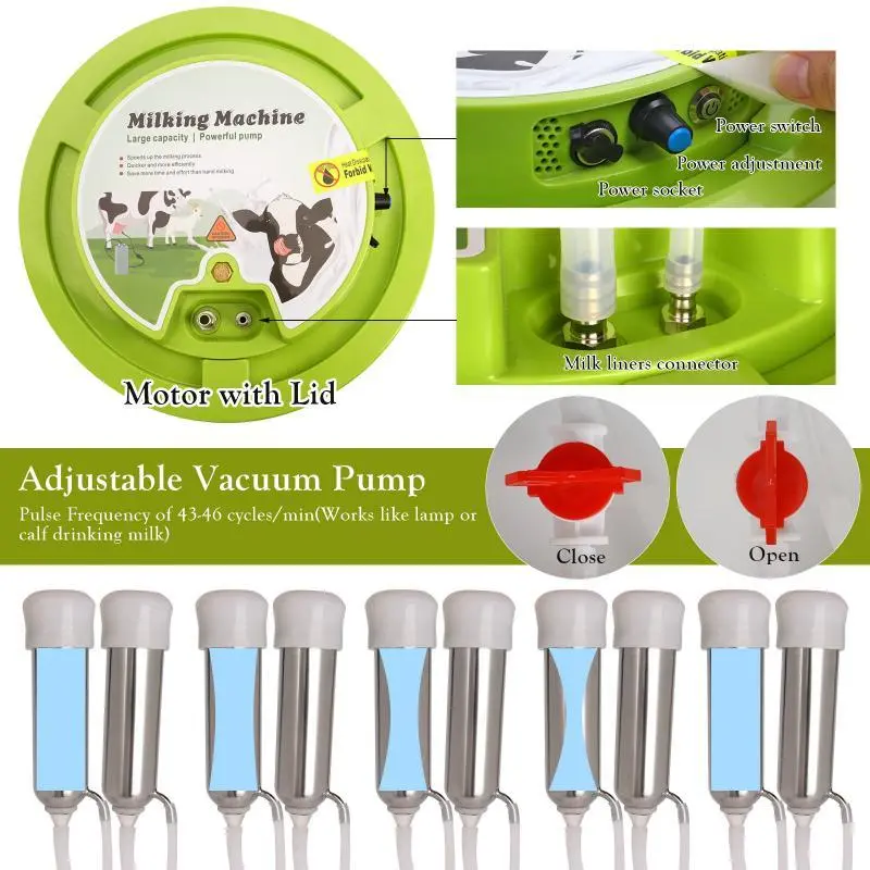 10L/12L Cow Milking Machine Sheep Milking Pump Automatic Milking Farm Vacuum Pump Stainless Steel Milk Pail Breeding Equipment