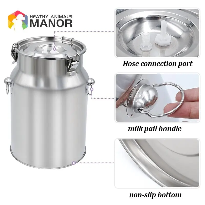 5/10L Stainless Steel Cow Milk Bucket Farm Cows Goats Vacuum Pump Bucket Pasture Cow Sheep Electric Milking Machine Accessories