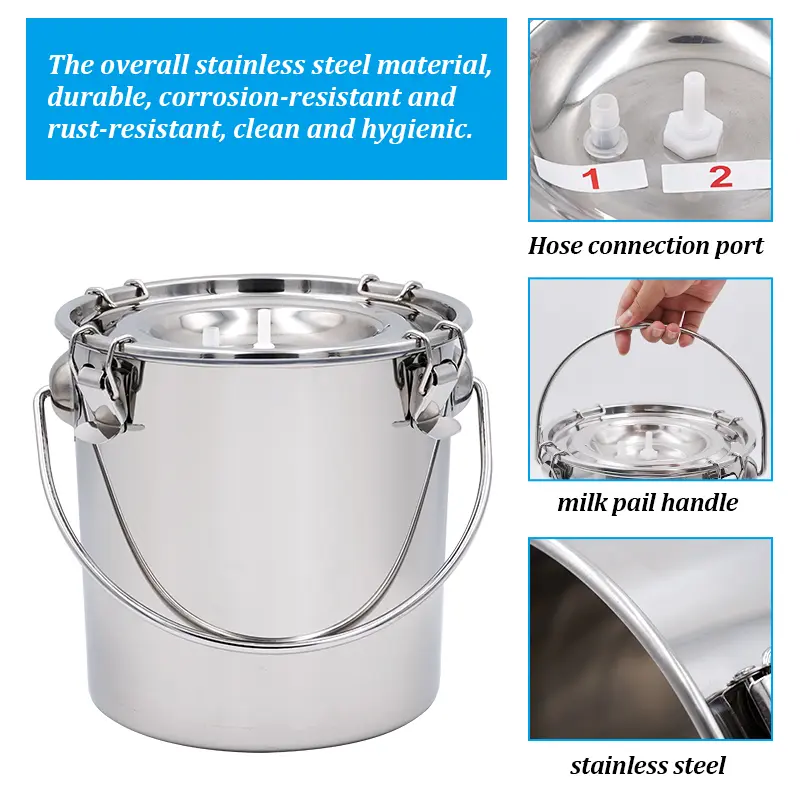 5/10L Stainless Steel Cow Milk Bucket Farm Cows Goats Vacuum Pump Bucket Pasture Cow Sheep Electric Milking Machine Accessories