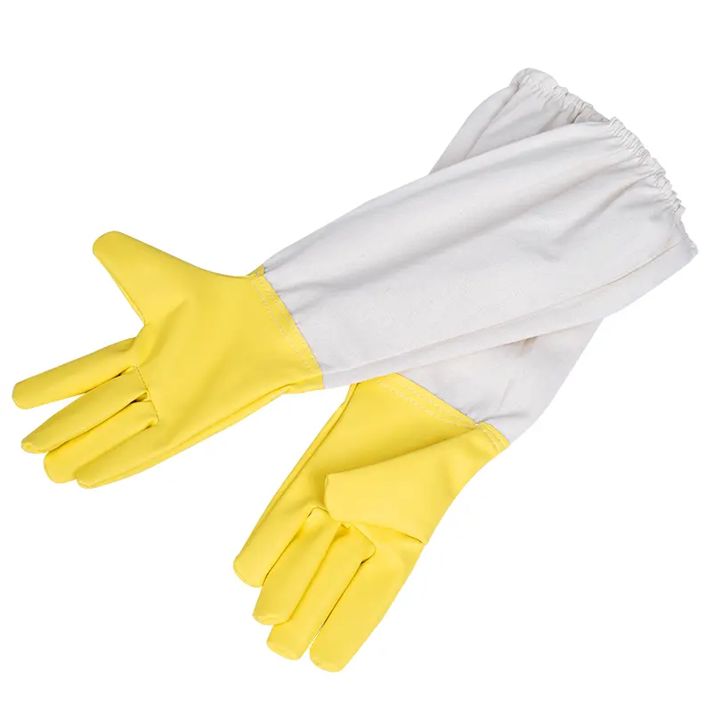 1 Pair Beekeeping Professional Gloves Anti-sting Anti-bee Breathable Canvas Sheepskin Gloves Apiculture Protect Beekeeping Tools