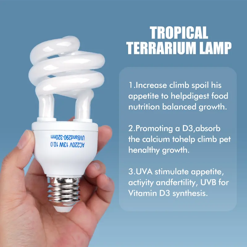 13W 26W Reptile UVB Heating Lamp Bulb 5.0 10.0 Calcium Supplement Lamps Bulbs Reptiles Box Lighting for Snake Lizard Turtle 220V