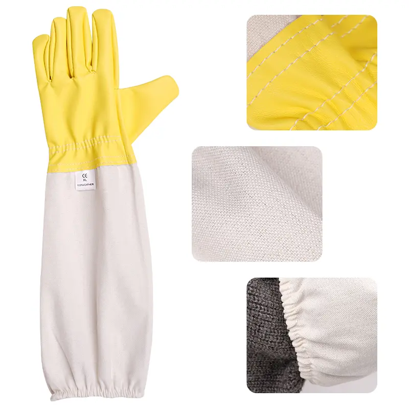 1 Pair Beekeeping Professional Gloves Anti-sting Anti-bee Breathable Canvas Sheepskin Gloves Apiculture Protect Beekeeping Tools