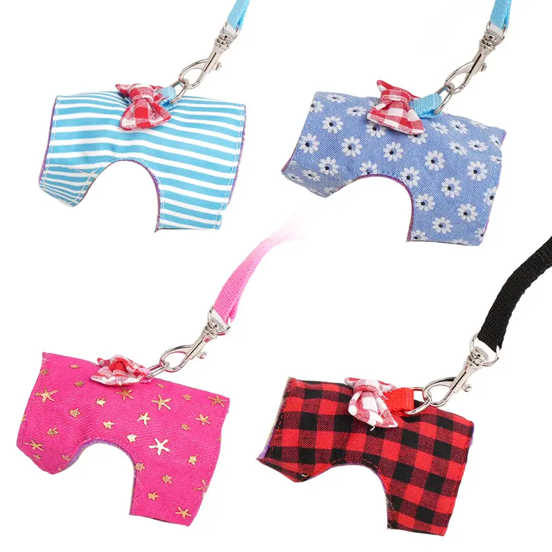 Hamster Small Pet Harness Rabbit Bowtie Striped Star Harness Vest Traction Rope Ferret Guinea Pig Hamster Chest Strap