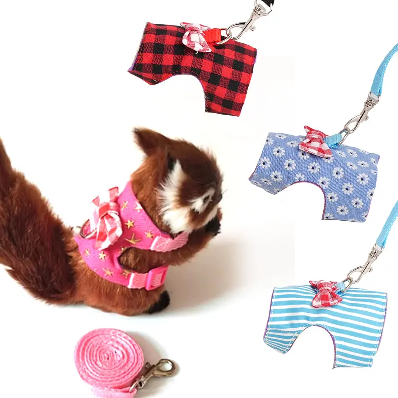 Hamster Small Pet Harness Rabbit Bowtie Striped Star Harness Vest Traction Rope Ferret Guinea Pig Hamster Chest Strap