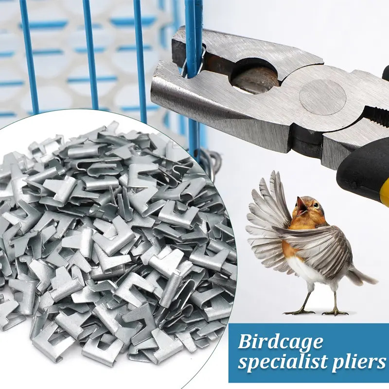Pet Cage Installation Repair Clamp Chicken Quail Bird Rabbit Clamp Pliers Nail Cage Buckle Clips Plier Nail 300 Nails 1 Plier