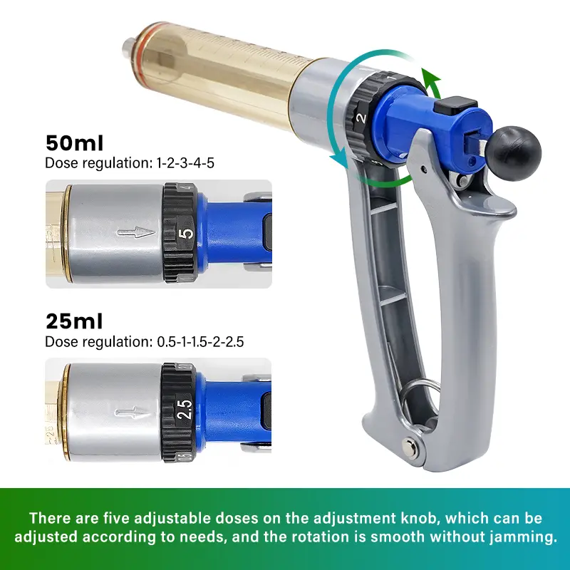 25ml/50ml Adjustable Continuous Syringe Vaccine Injector Semi-Automatic Scale Needle Tube Veterinary Chicken Sheep Horse Special