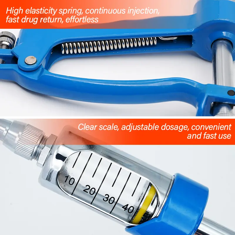 5ml 10ml 20ml 30ml 50ml Veterinary Metal Continuous Feeding Gun for Cattle Sheep Medicine Pot Drenching Gun with Bottle