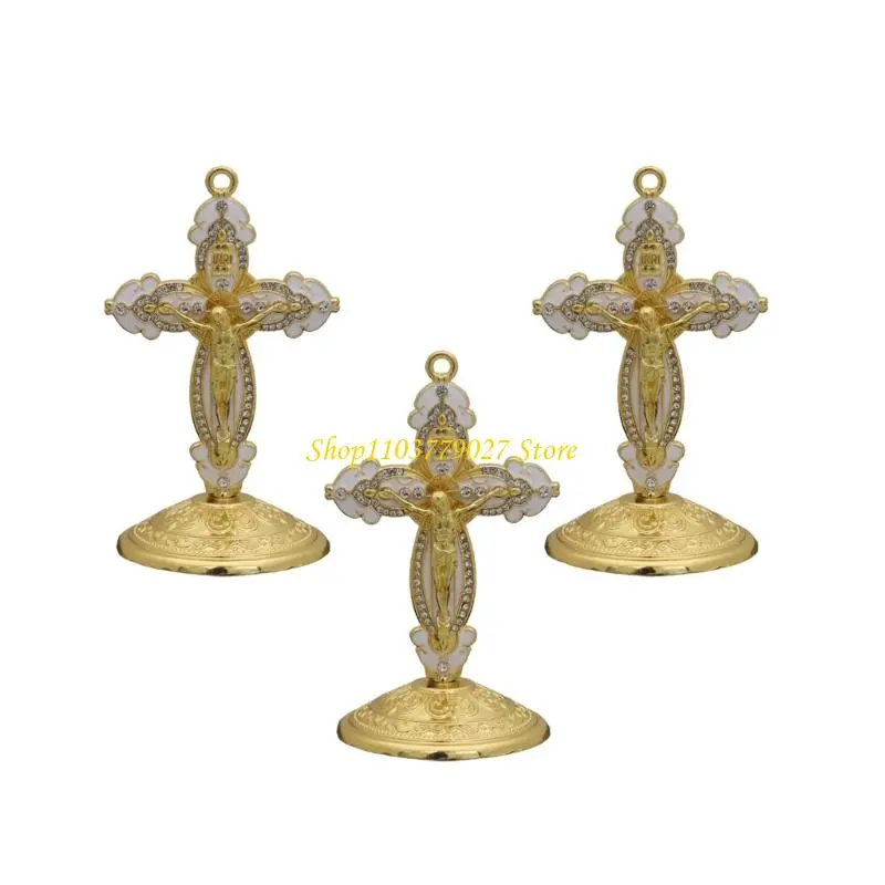 C4DF Vibranted Metal Enamel Crucifix Decoration For Home Office Car Christian Craft Orname