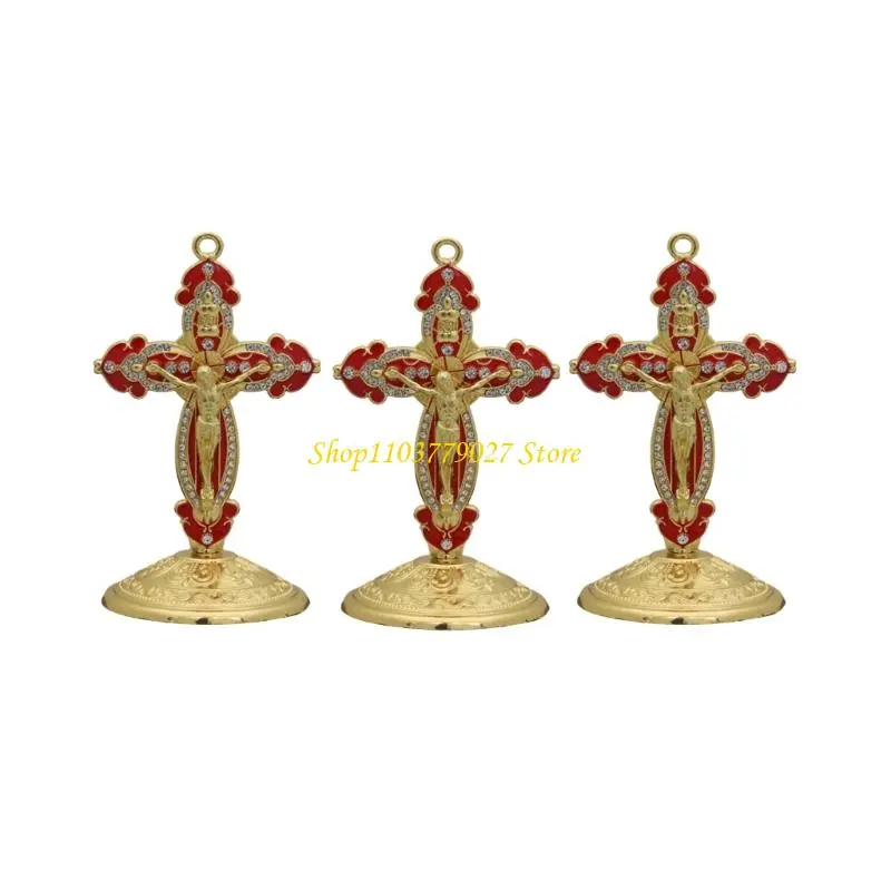 C4DF Vibranted Metal Enamel Crucifix Decoration For Home Office Car Christian Craft Orname