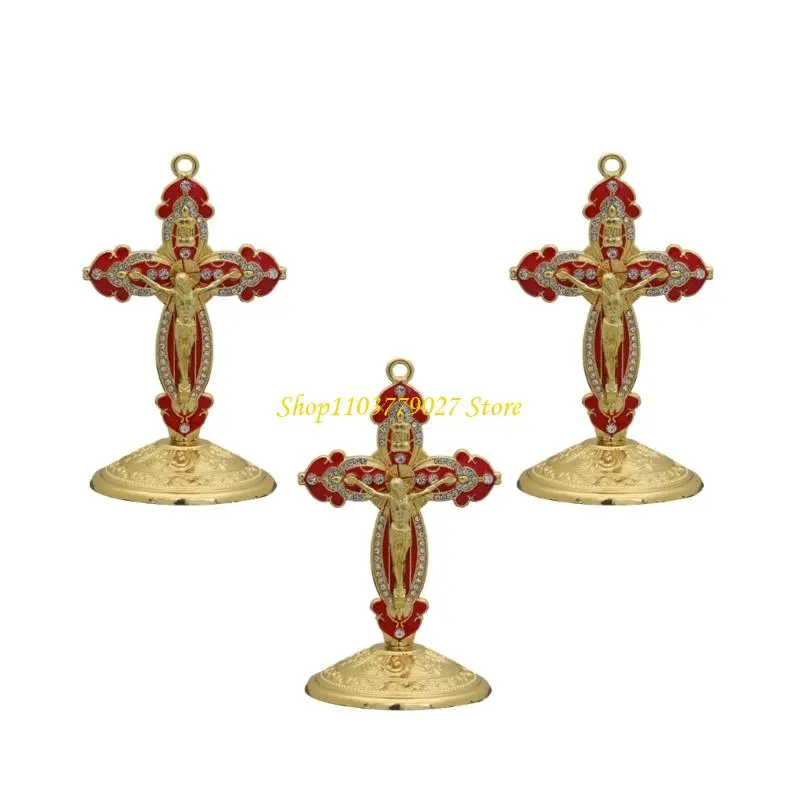 C4DF Vibranted Metal Enamel Crucifix Decoration For Home Office Car Christian Craft Orname