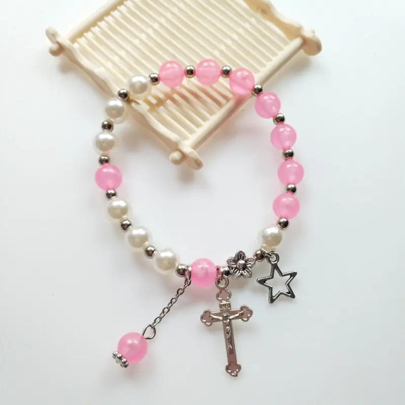 Baptism Favors Mini Rosaries with for Cross 5mm Acrylic Beads Bracelet Christening Favors for First Communion Baby Showe