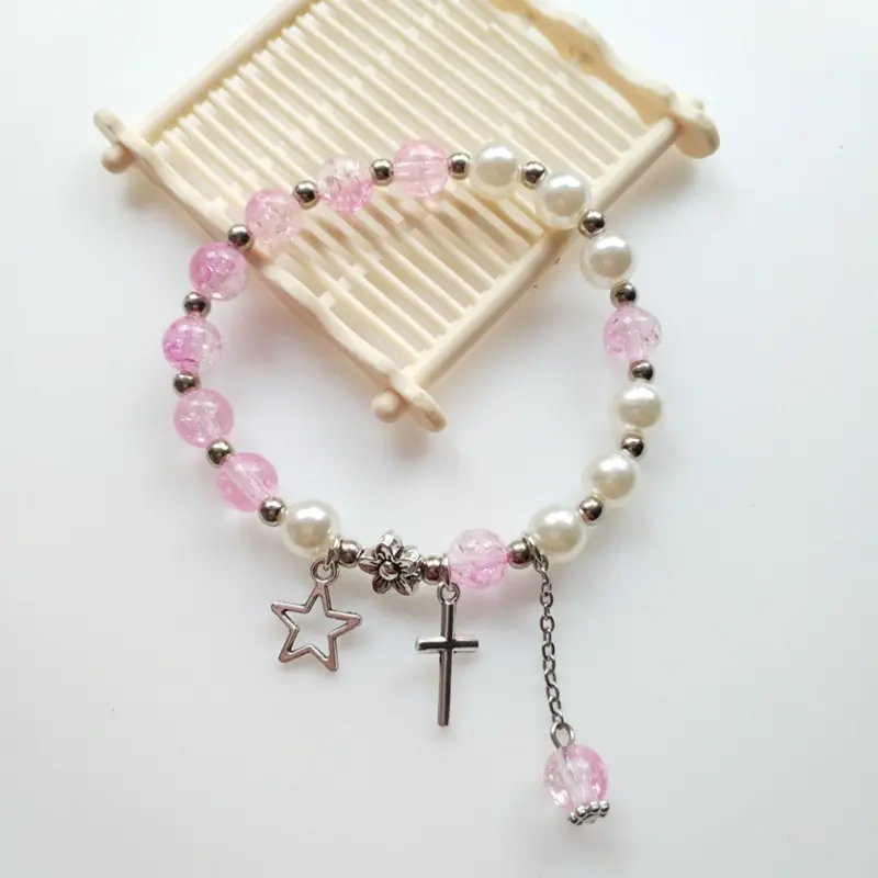 Baptism Favors Mini Rosaries with for Cross 5mm Acrylic Beads Bracelet Christening Favors for First Communion Baby Showe
