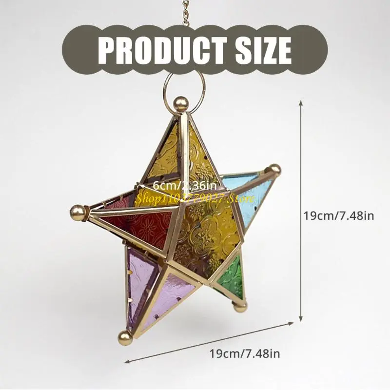 C4DF Antique Star Lanterns Holder with Colored Glass Moroccans Styles Decors