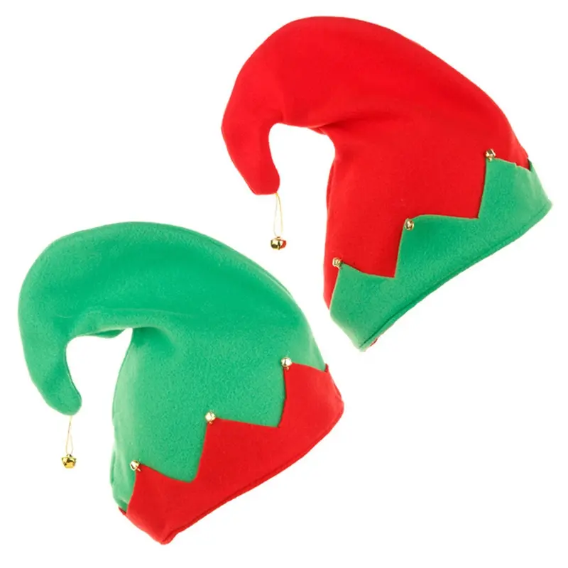 Y1UB Elf Hats with on the Curled Top Caps in Contrast Colors for Xmas
