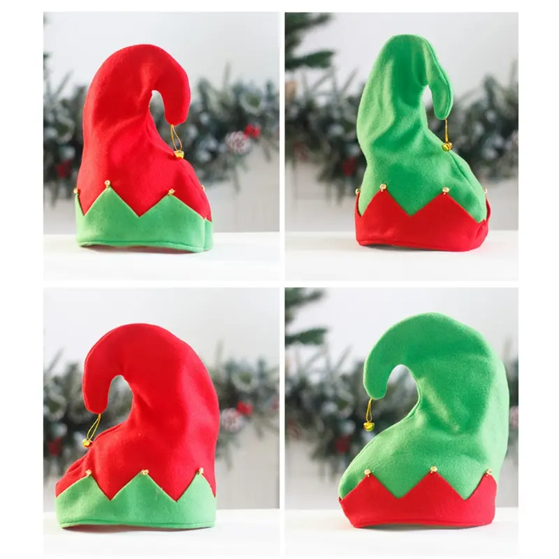 Y1UB Elf Hats with on the Curled Top Caps in Contrast Colors for Xmas