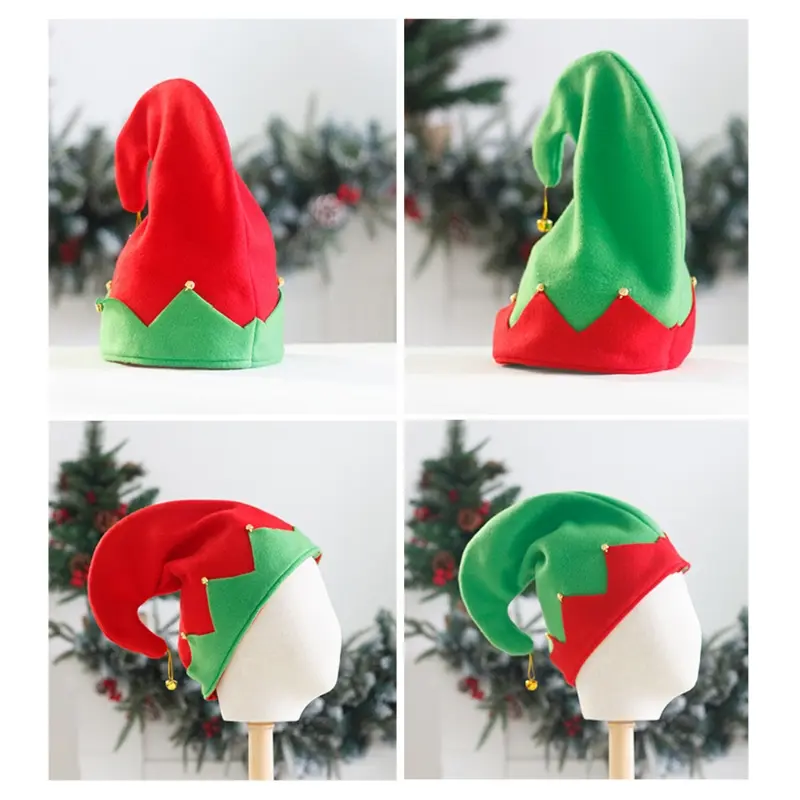 Y1UB Elf Hats with on the Curled Top Caps in Contrast Colors for Xmas