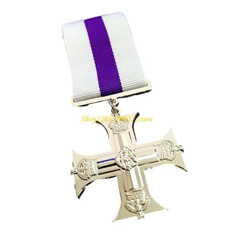 C4DF Crosses Medals Badge Brooch Pin with Ribbon Symbolizing Faith and Strength Gift