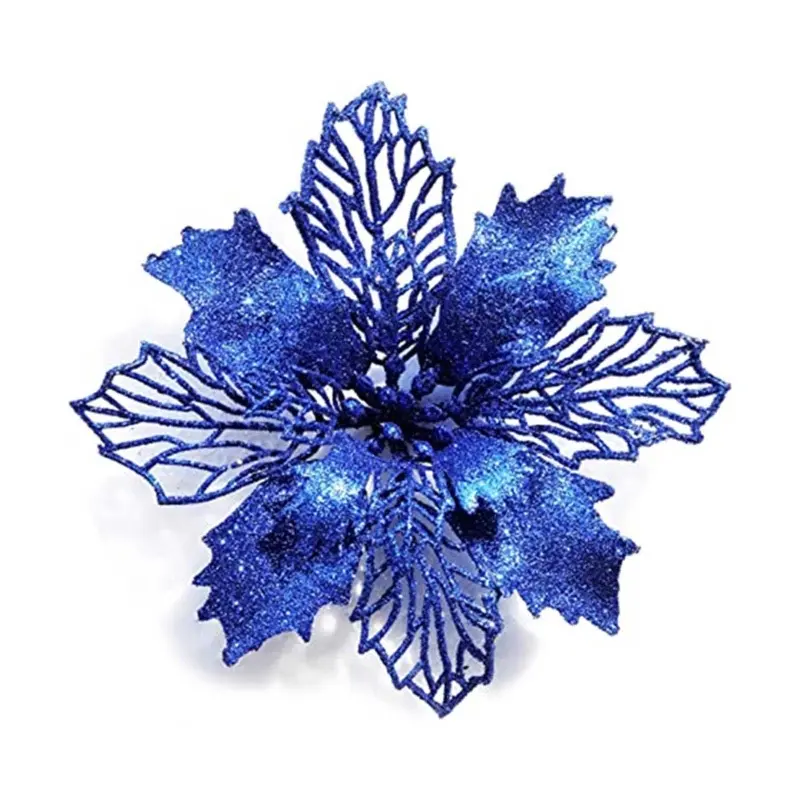 9cm Glitter Artifical Poinsettia Flower Christmas Tree Decorations for Xmas Wreath Ornaments Wedding Party