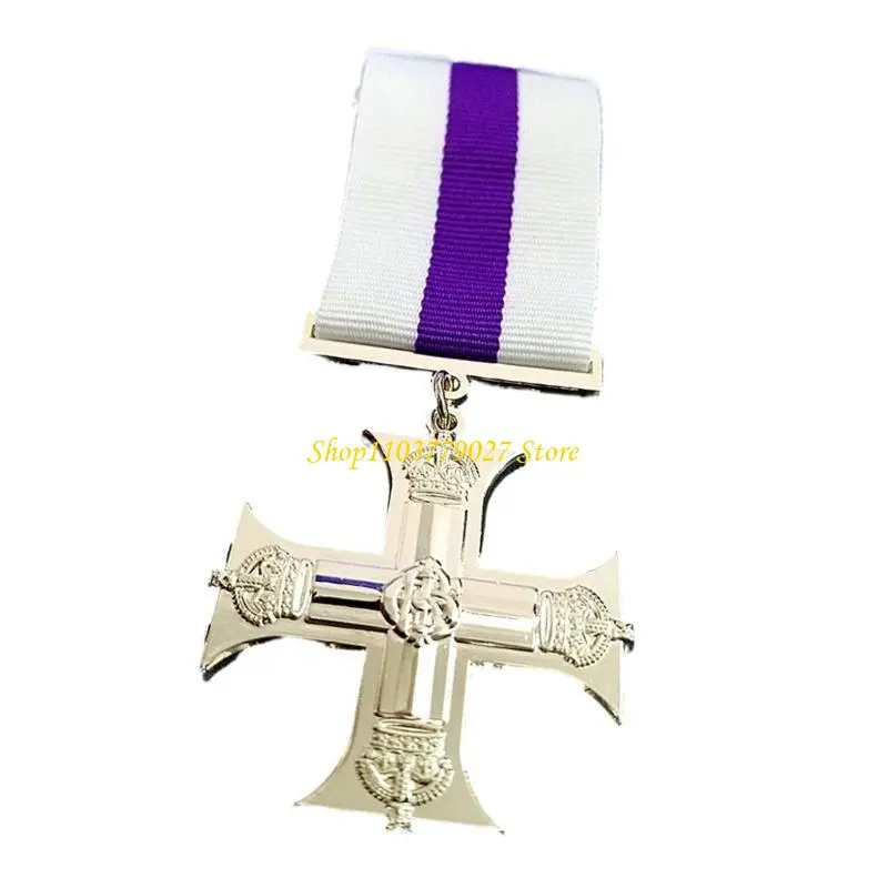 C4DF Crosses Medals Badge Brooch Pin with Ribbon Symbolizing Faith and Strength Gift