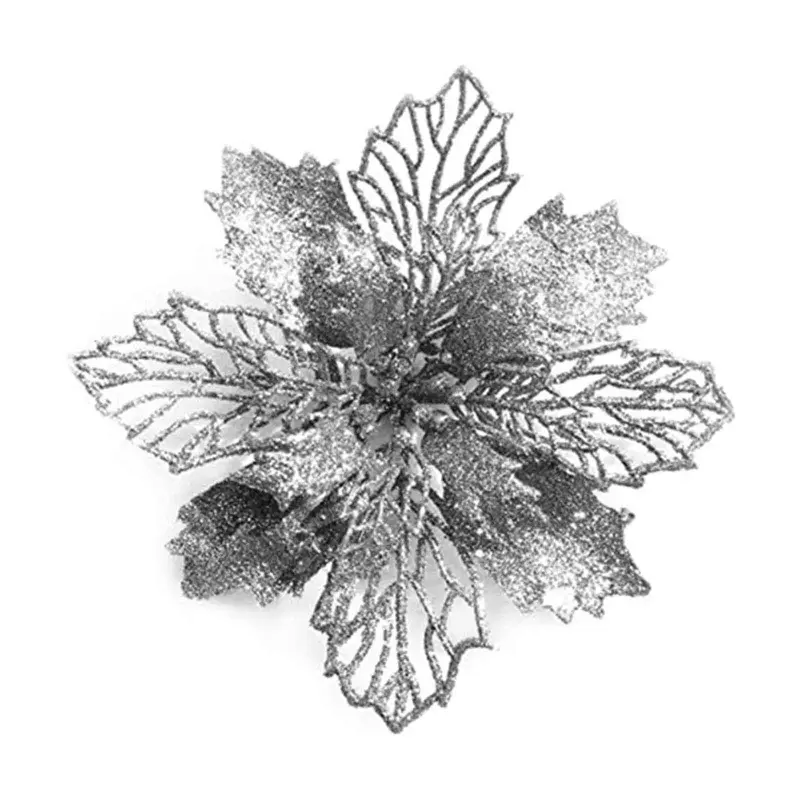 9cm Glitter Artifical Poinsettia Flower Christmas Tree Decorations for Xmas Wreath Ornaments Wedding Party