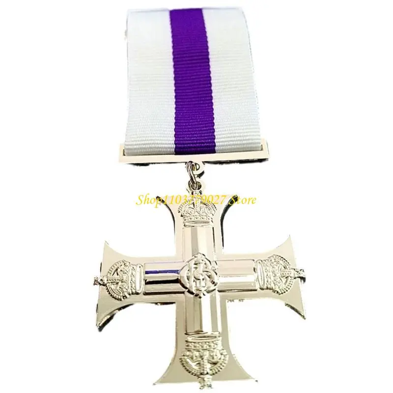 C4DF Crosses Medals Badge Brooch Pin with Ribbon Symbolizing Faith and Strength Gift
