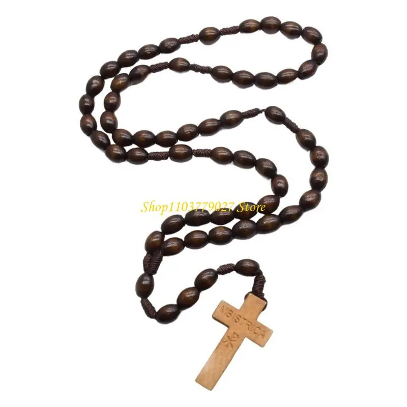 C4DF Aesthetic Necklace Rosary Natural Beads with Crosses for Meditations and Peace
