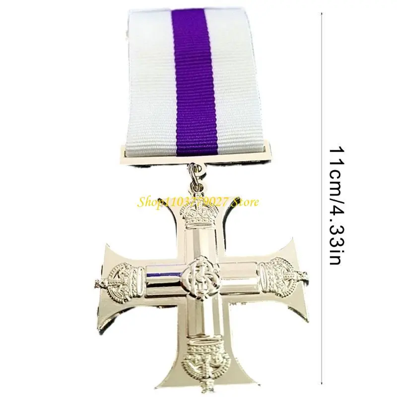 C4DF Crosses Medals Badge Brooch Pin with Ribbon Symbolizing Faith and Strength Gift