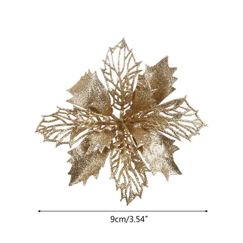 9cm Glitter Artifical Poinsettia Flower Christmas Tree Decorations for Xmas Wreath Ornaments Wedding Party