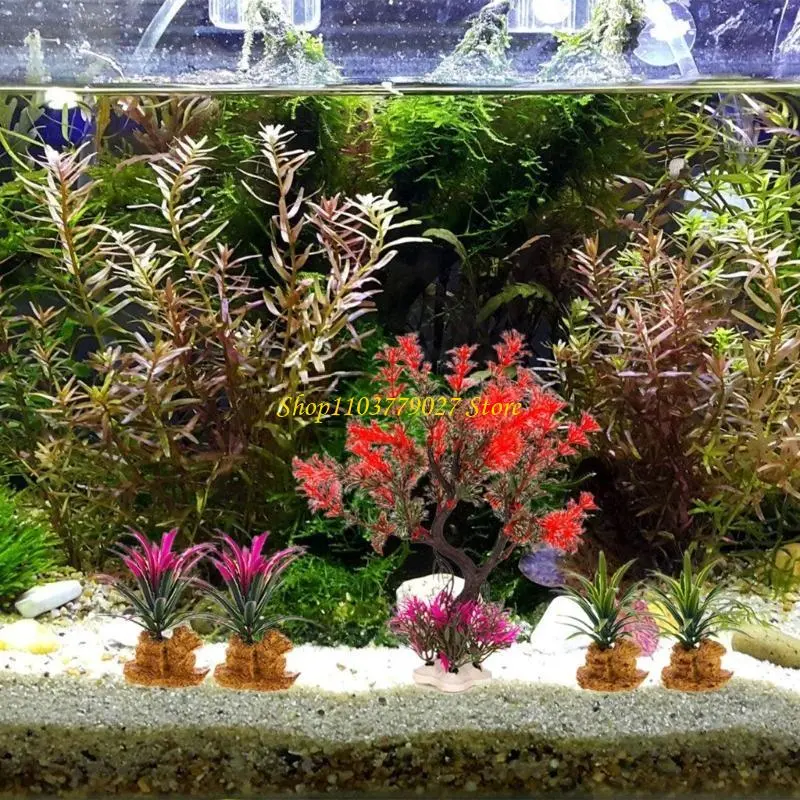 C4DF Fishtanks Decoration Artificial Moss Tree with Resin Base Natural Lookings for Home Use Fishtanks and Aquariums Ornament